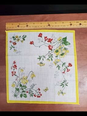 Vintage Floral Handkerchief with Yellow Border